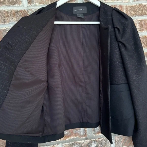 Club Monaco Black Cropped Shimmer Wool Jacket Size 8 Medium - Picture 6 of 6